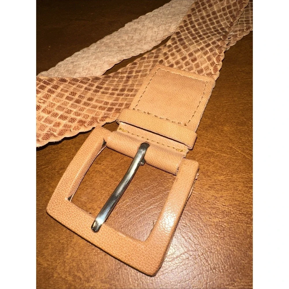VTG Genuine Leather Tan Chain Braided Belt Leather Buckle Made in India 44